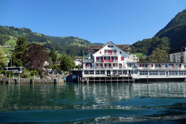 Historic castle hotel with alpine backdrop