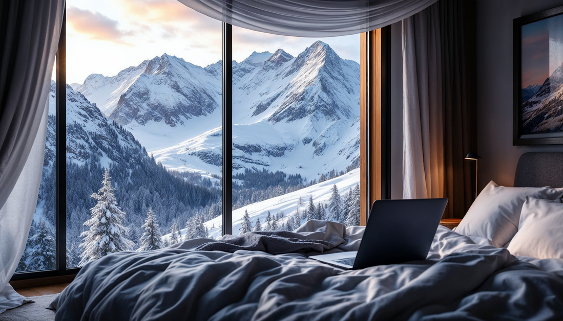 Modern alpine lodge with panoramic windows